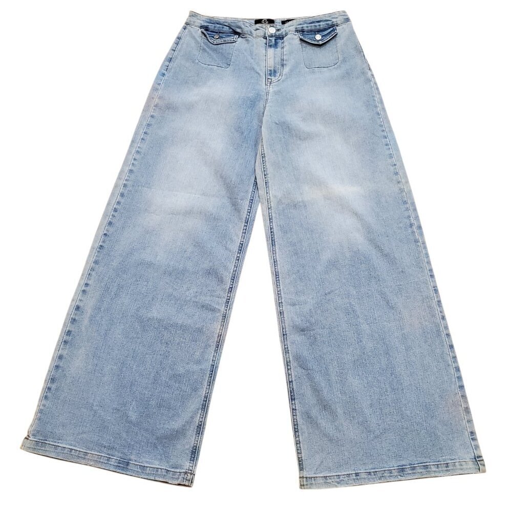 NEW G by Giuliana SZ 10 Stretch EcoChic Denim High-Rise Wide-Leg Jean Light Blue